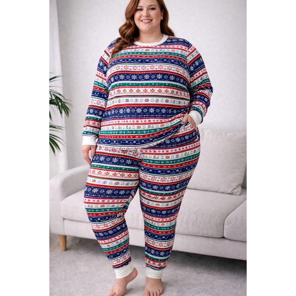 Knix Fair Isle Holiday Pajama Set 4XL Plus Size Red Green Reindeer Snowflake PJ